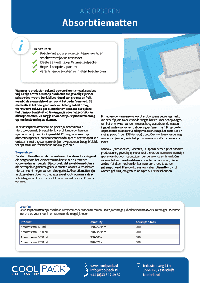 Productsheet Absorptiematten